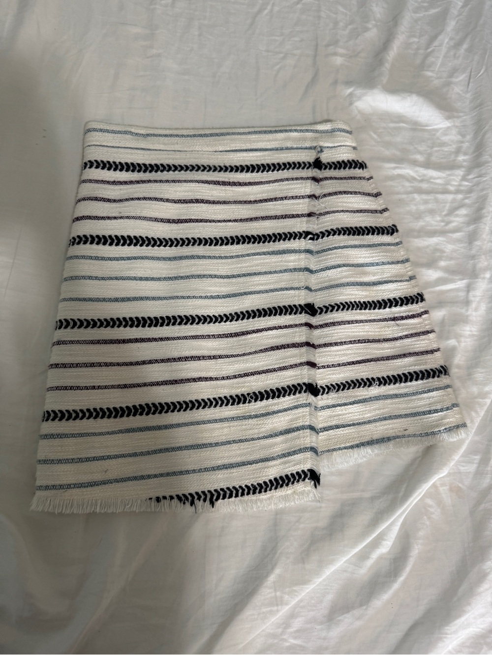 Striped White Mini Skirt with Navy/ Purple/ Light Blue Accents